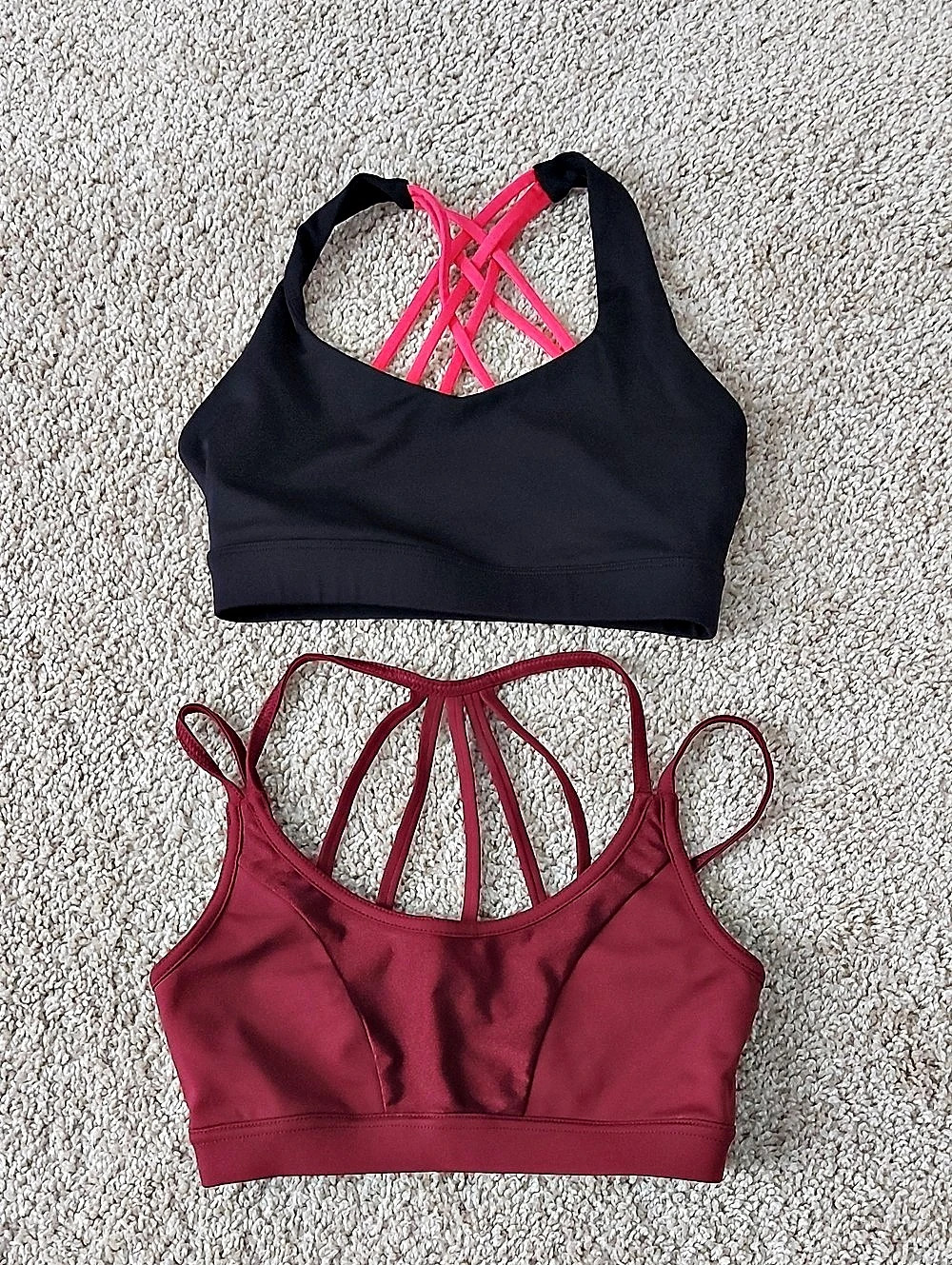Forever 21 Active Sports Bras Strappy Back Maroon & Black Size XS Set of 2